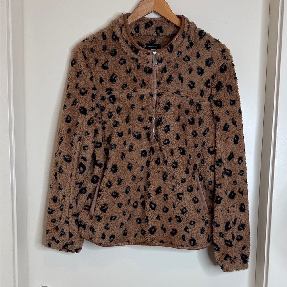 Ci Sono Leopard Print half zip pull over